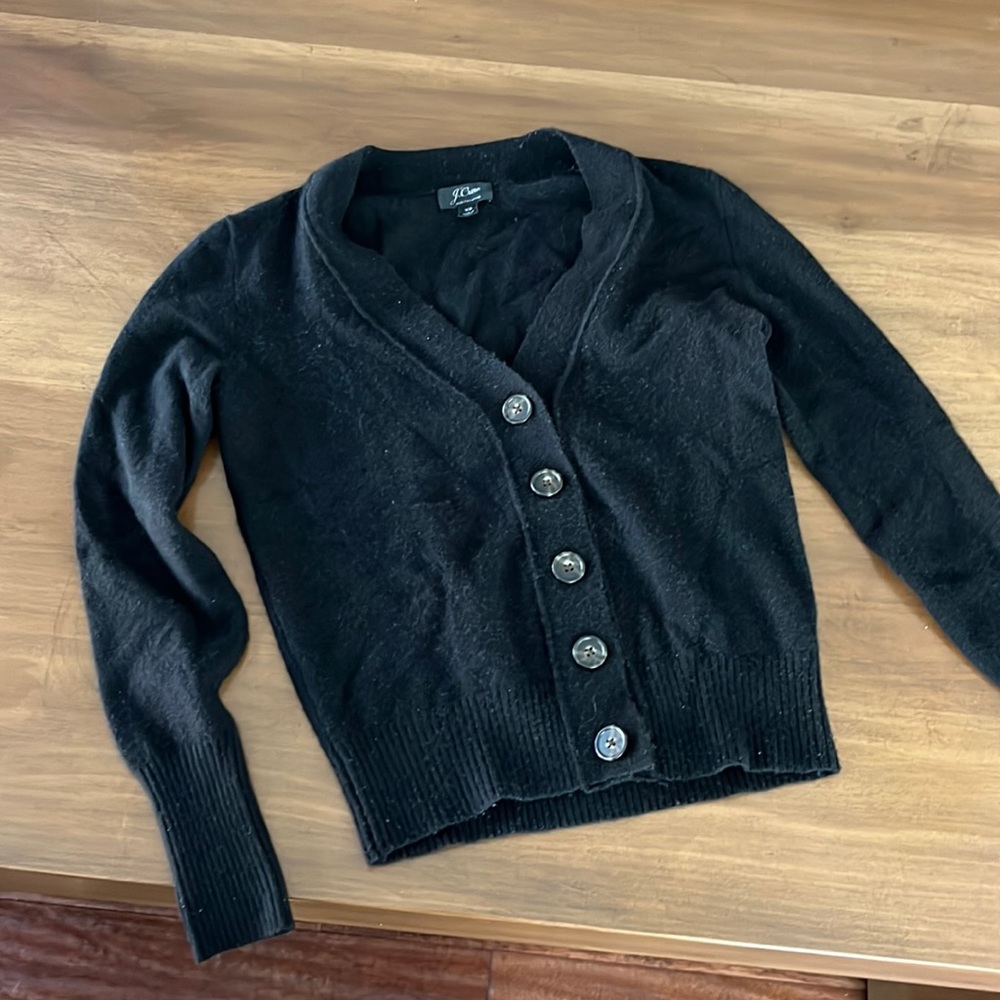 J.Crew 100% V neck Cashmere Cardigan.  Black.  Size XS.